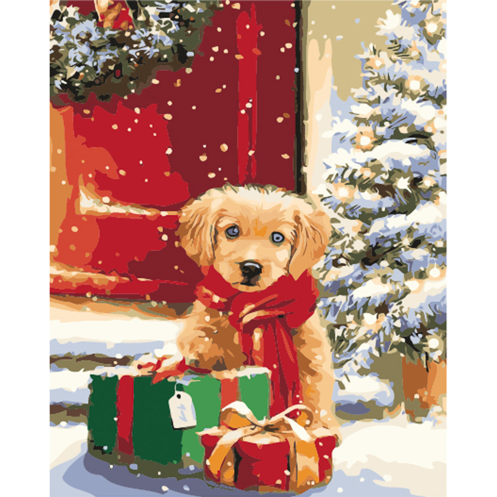 Фото, Відеоогляди картина за номерами strateg преміум цуценя з подарунками з лаком та з рівнем розміром 40х50 см (gs1568)