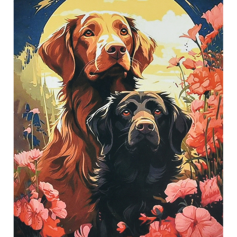 Фото, Видеообзоры алмазна мозаїка strateg преміум пара песиків розміром 30х40 см (heg88131)