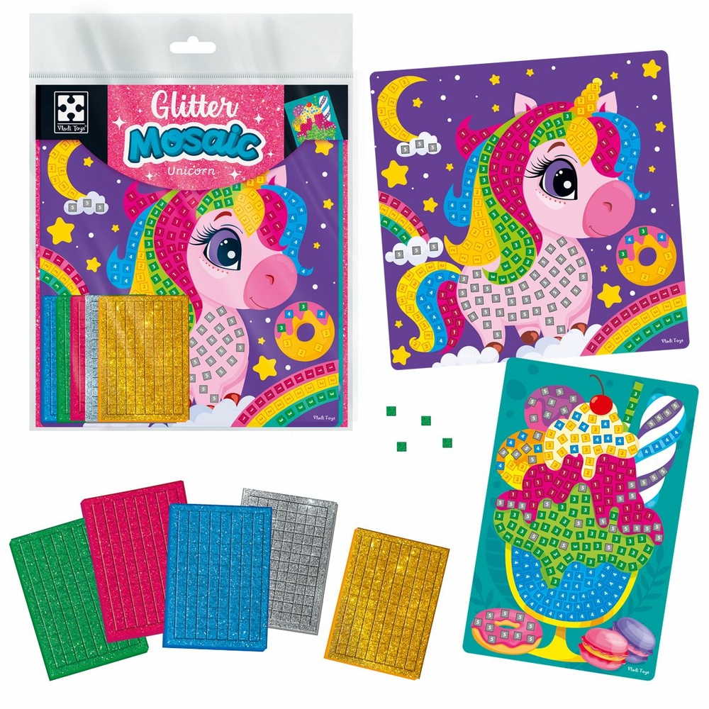 Фото, Видеообзоры набір для творчості vladi toys зі блискучою мозаїкою «єдиноріг та морозиво» vt4511-12