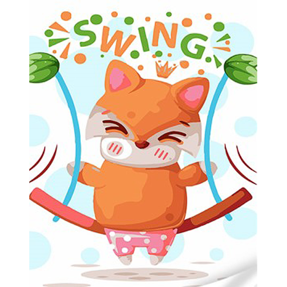 Фото, Відеоогляди картина за номерами strateg преміум лисеня на гойдалці з лаком та з рівнем розміром 30х40 см (ss1074)