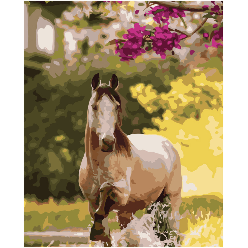 Фото, Видеообзоры картина за номерами strateg преміум скакун біля квітів з лаком розміром 40х50 см sy6691