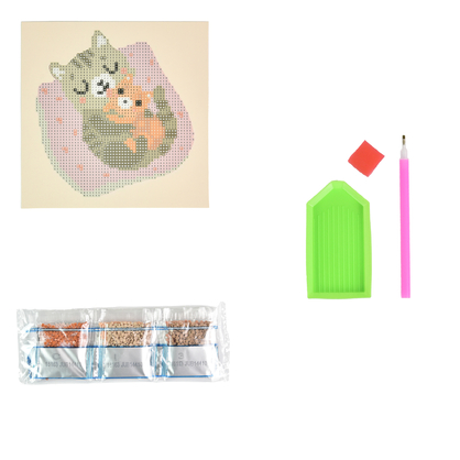 Фото, Відеоогляди алмазна мозаїка strateg преміум кішка з кошеням на паперовій основі розміром 18х18 см (jub14410)