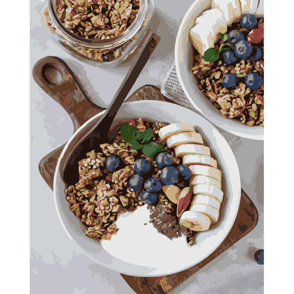 Фото, Відеоогляди картина за номерами strateg преміум вівсянка з фруктами з лаком розміром 40х50 см (gs1317)